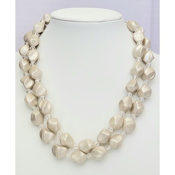 Vintage Beaded Pearl Collar Necklace Germany Double Strand Beautiful! - Picture 1 of 6